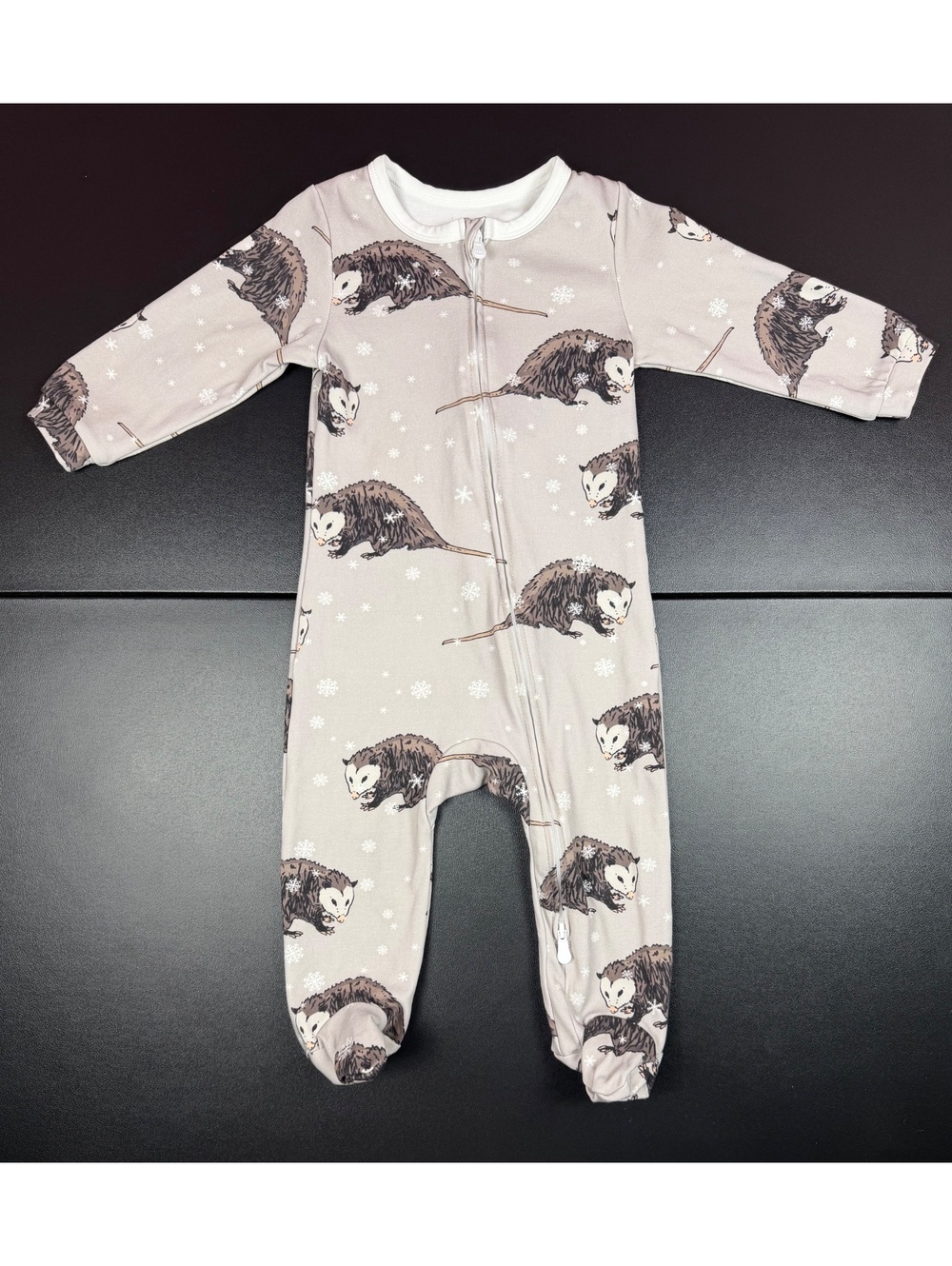 Baby 9M Opossum Footed Sleeper Pajamas Snowflake Woodland Animal Zipper